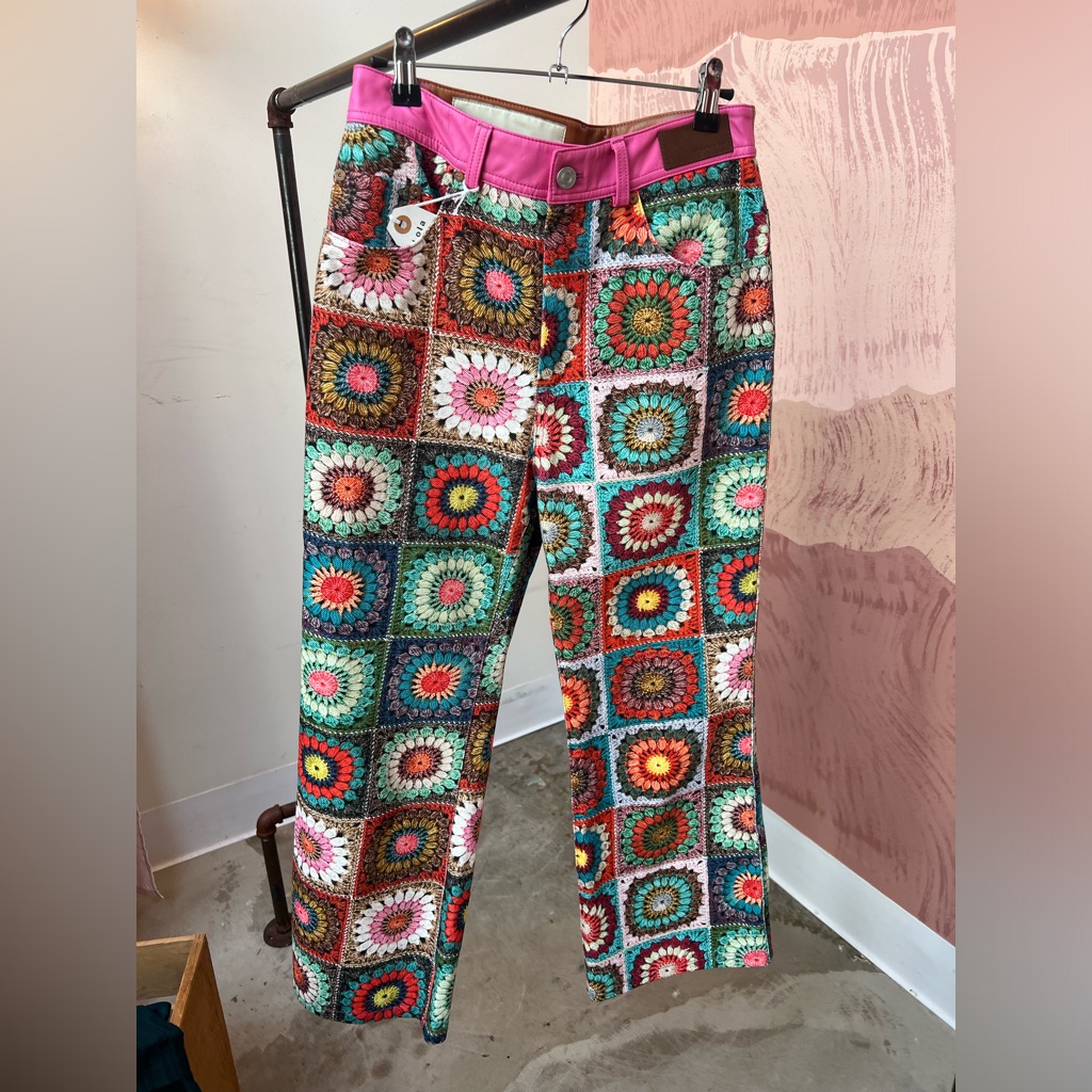 Andersson Bell Irene Multicolor Granny Square Crochet Print Pant Size 28